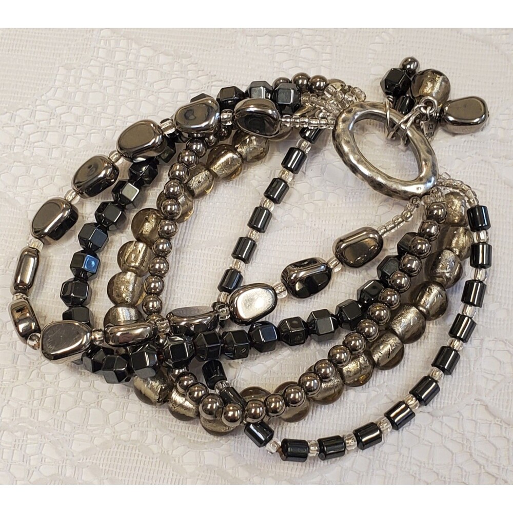 Silpada Sterling Silver HAILSTONE Hematite 5 Strand Beaded Bracelet #B1935